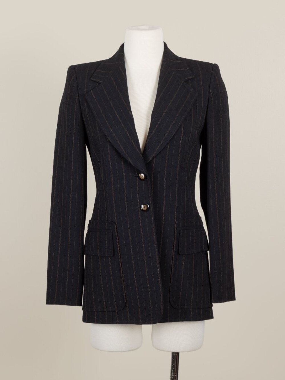 NWT ESCADA EU 34 US 2 Black Rust Pinstripe Virgin Wool 90s Power Blazer Jacket